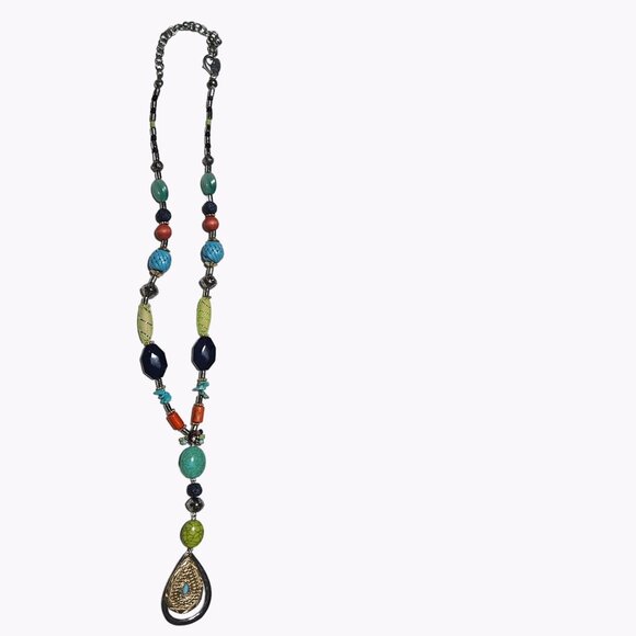 Artisan Boho Multi Gemstone Bead Pendant Statement Necklace Fashion Jewelry - Picture 2 of 11